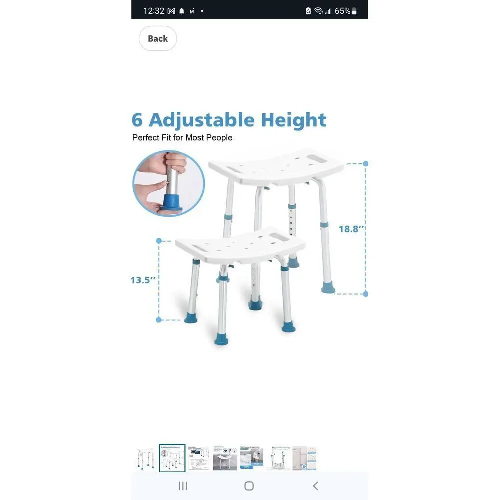 Samini Shower Chair SAM-FZ001, Adjustable Height, 300LB Limit.